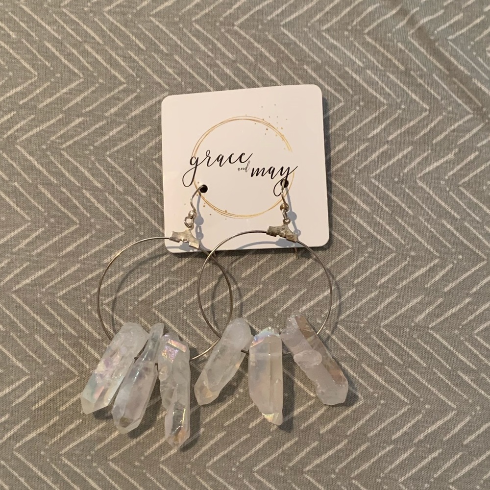 Shepard Hook Natural Crystal (rough) earring